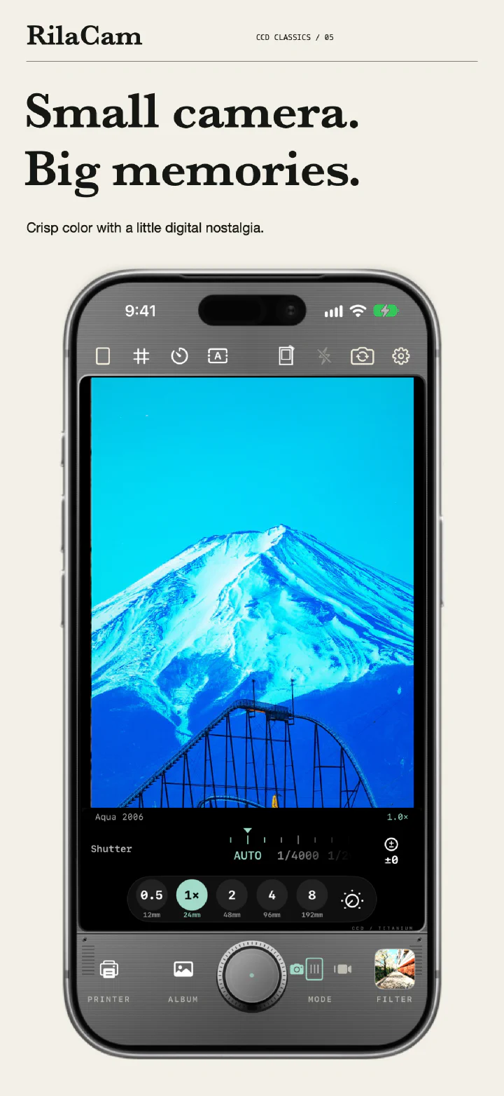CCD Classics: Mount Fuji in Aqua 2006 on the camera screen